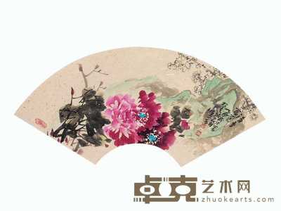 郭怡芳 清香富贵 扇面 22×56.5cm